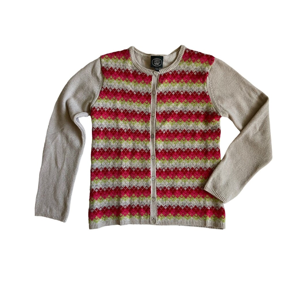Vintage Laura Ashley Lambswool Heritage Cardigan Size M Argyle‎ Cottagecore UK